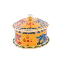16cm cloisonne copper hot pot induction cooker fat cattle Pot Pot Pot small hot pot yellow bottom two dragon play beads customized