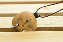 Original hand-painted stone big face Cat Necklace Small gift