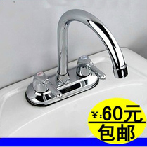 Full copper surface basin washbasin double handle double-hole double-switch hot and cold hand basin upright basin column basin water table basin tap