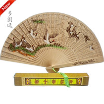 Lady Fan Sandalwood Scallop Fan Bifacial Hollowed-out Craft Fan China Wind Featured Overseas Gift Portable Folding Fan