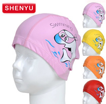 Childrens PU coated cartoon swimming cap waterproof ear protection PU cap Dolphin pattern