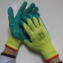 Polaris yellow yarn green rubber gloves wear-resistant non-slip dipping gloves work gloves