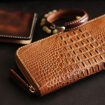 Brown crocodile clutch handmade