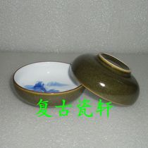 Jingdezhen Cultural Revolution Factory goods Porcelain Monochrome Glazed Tea Leaves Glazed inner hand painted Qinghua Puer tea cup Tea flush