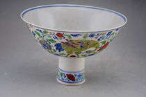 Mingchengs Bucai Peacock pattern high foot Bowl