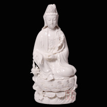 17 inch Dehua white porcelain sitting lotus trend to Guanyin Bodhisattva Buddha statue ornament ceramic Guanyin statue home feng shui ornament