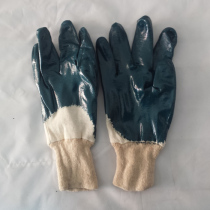 Export cotton nitrile rubber gloves outdoor knitted Lukou half-dip acid-resistant and oil-proof non-slip labor protection gloves