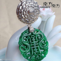 Southern Southern sterling silver jewelry Tielongsheng jade retro style ethnic temperament womens sweater necklace pendant blessing word