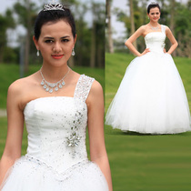 2019 new bridal wedding dress Korean version thin one shoulder rhinestone wedding dress sweet princess wedding dress 
