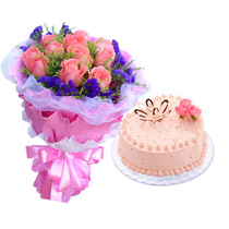 Shanghai Flower Flower Shop Teachers Day Flower Cake Flower Express 8 inch cake pink rose 19 bouquets