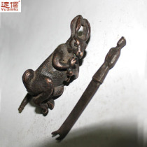 Yuanru copper carving Chinese antique pure copper padlock collection fun copper lock zodiac rabbit lock YRM062