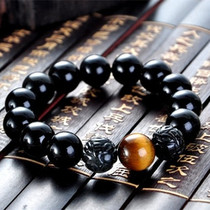  Natural obsidian tiger eye stone double Pixiu bracelet lucky charm mens and womens bracelets couple body protection Buddha beads