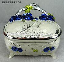 Z2 Russian color tin metal cotton swab box Jewelry box Cosmetic box Large silver white blue rose with backrest European style