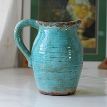 Explosive American Mediterranean blue ceramic vase European retro ceramic crack Flower home decoration ornaments