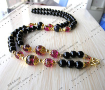 Natural black Agate with Watermelon Blue Thai Buddha chain 24K gilt enamel hanging buckle Buy one Get one free