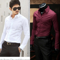 Spring and Autumn mens long sleeve shirt tailor-made Korean slim waist casual business work dress shirt custom-made