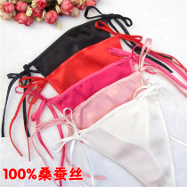 Limited time special price ladies sexy silk small lace-up T pants no trace mulberry silk T underwear solid color low waist triangle