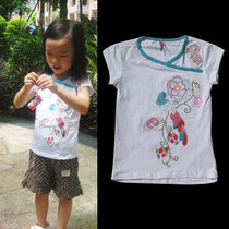 B111 foreign trade French girls summer clothing short sleeve white T-shirt delicate embroidered peacock material soft 2-10 years old
