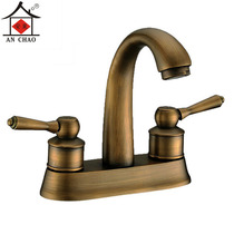Imitation ancient tap double handle double holes hot and cold washbasin pool full copper bathroom wash basin retro surface basin tap