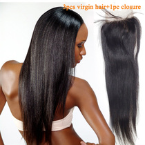 8A Straight Peruvian Human Hair Weave with Lace Closure wig