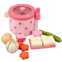 Strawberry wooden simulation hot pot soup pot kitchen cooking combination toy set girl house baby gift