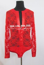 New national standard dance suit Moden practice Gongfu blouse one-piece male tango waltz long sleeve round neckline deep V sashimi