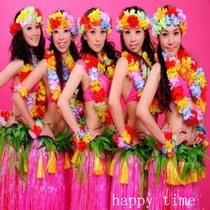  HAWAIIAN HULA GARLAND 12-piece SET elastic thickened double-layer HULA DANCE SKIRT CLOTHING 80CM SET