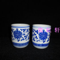  Jingdezhen Cultural Revolution Porcelain Factory goods ceramic blue and white twined lotus straight tube hand-held cup Puer Tea Cup punch drill special offer