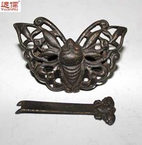Ancient bronze engraving Chinese antique bronze lock padlock collection interesting copper lock small butterfly lock YRM047