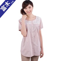 Fumu MQ - 239N new lady shirt spliced cotton point short - sleeved shirt all cotton leisure woman
