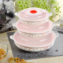 Gome bone china with lid fresh-keeping rice plate ceramic microwave oven three-piece steamer double-eared fish plate fresh-keeping box
