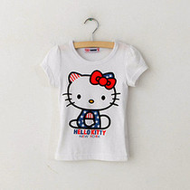 2022 summer new girls clothes princess cute hello kitty cat round neck cotton short-sleeved T-shirt white