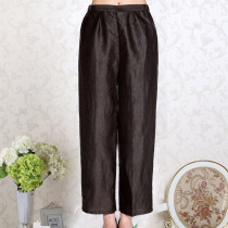 Middle-aged and elderly fragrant cloud yarn pants women Summer silk elastic waist size mother dress elderly mulberry silk ankle-length pants women