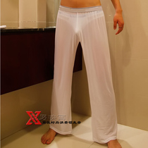 Ultra-Thin Ice Silk mens casual pants home trousers loose home mesh transparent trousers sexy