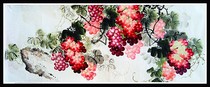 Small six feet flowers and birds grapes fruitful Chinese painting living room painting authentic PT-0536