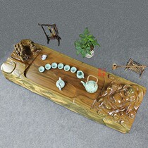 Extra large tea set green sandalwood tea tray whole log solid wood three-dimensional carved dragon tea table Tea Sea Special