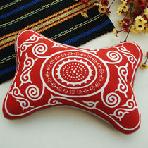 Buloo hand printing and dyeing Chinese car pillow bone headrest pure cotton headrest neck pillow (Red Blue)