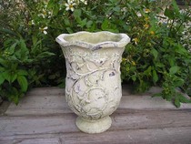 European pastoral style coarse pottery flower vase Grass green old pottery flower pot Foreign trade goblet relief red pottery basin