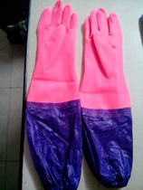 Korean version of winter plus velvet extended thick sleeve latex rubber gloves washing clothes cleaning housework printing batch