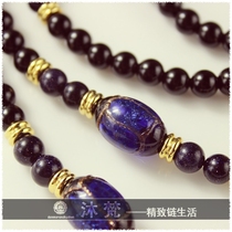 Buddha brand chain Thai Buddha brand special hanging chain 6mm black agate tricolor glazed blue sand stone is not easy to fade