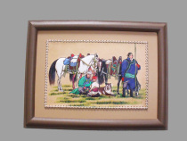 Mongolian cowhide painting Mongolian handicrafts special gift leather handmade 34 * 42cm horseback ethnic group