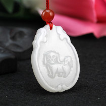 (Lingde Jade) Xinjiang Hetian Jade mutton white jade zodiac dog pendant pendant guard with certificate