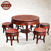 Rhyme to imitate the old Laos big red rosewood round dining table stool Chinese plain surface round table Cochin Dalbergia mahogany furniture