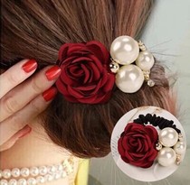 Tie hair leather band head flower ornaments Japan and Korea Horsetail hair ornaments Hair circle Fabric art lady Rhinestone pearl wild head rope