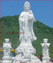 Marble Han Baiyu Guanyin sends son stone sculptures Po Ping An begging son to worship on three sides Guanyin Rohan Buddha statue stone carving