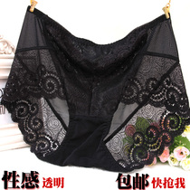 夏季透明中高腰女士蕾丝内裤中腰无痕性感三角女小平角内裤