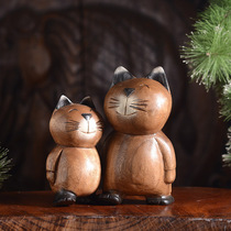 Thai wood carving Southeast Asian style solid wood kitten wood carving home furnishings desktop decoration cute kitty ornaments