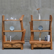  Pastoral style living room double drawer partition original ecological solid wood storage rack camphor wood Bogu rack Collection storage rack