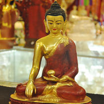 Nepals red copper semi-gilded Sakyamuni Buddha statue of red copper gilt Sakyamuni Buddha statue high 28 5cm