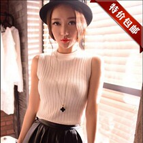 Korean version of 2017 spring and summer white slim high collar sleeveless T-shirt bottoming shirt knitted cotton vest top women